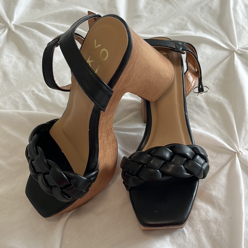 Black Braided Strappy Platform Heels